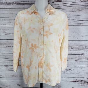 Westbound Floral Peach 100%Linen V-Neck 3/4 Sleeve Top Size 14P